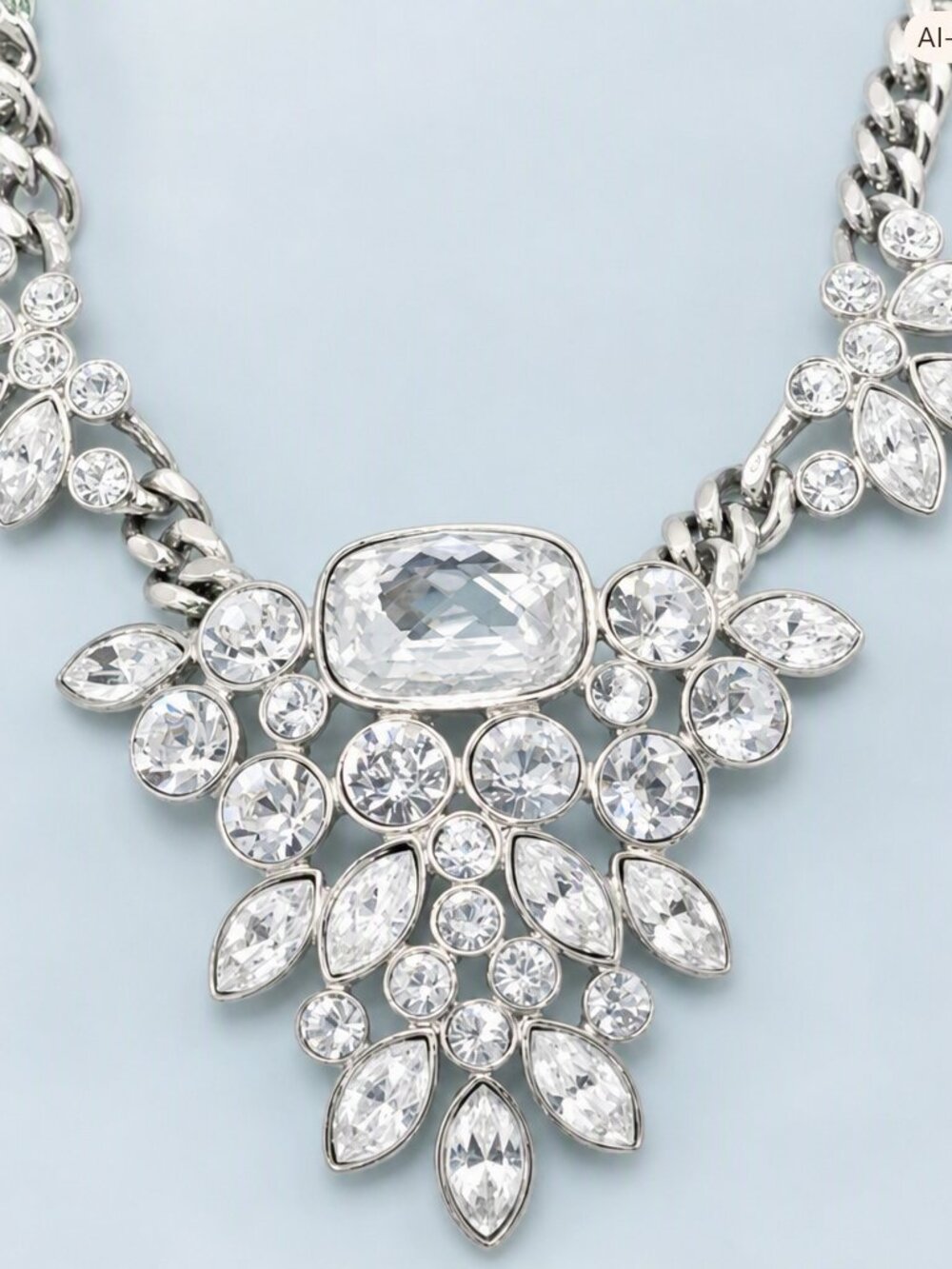Givenchy Signed Large Crystal Silver-Tone Chain Link Collar Runway Necklace - Picture 6 of 6